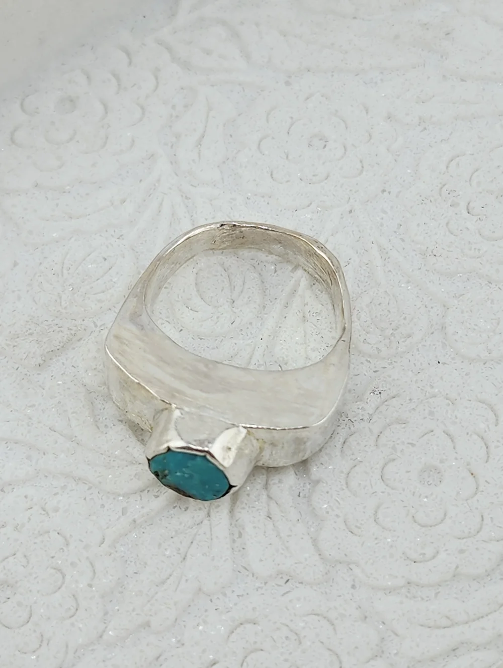 TURQUOISE HALLOW RING HANDMADE IN RECYCLED STERLING SILVER SIZE 7 - Picture 10 of 12